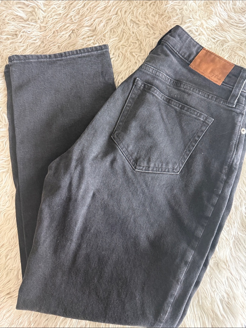 J. Crew Straight-Leg Jeans in Washed Black with Leather Patch 27 Like New